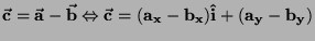 $\bf\vec c= \vec a - \vec b \Leftrightarrow
\vec c= (a_x - b_x) \hat i + (a_y - b_y)$