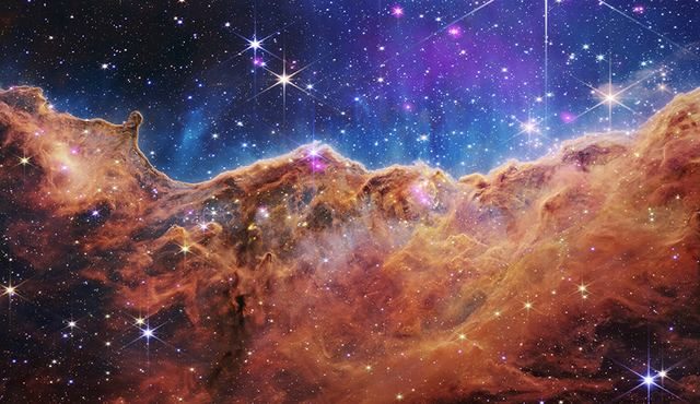 A star-forming region in the Carina Nebula, seen in the infrared.